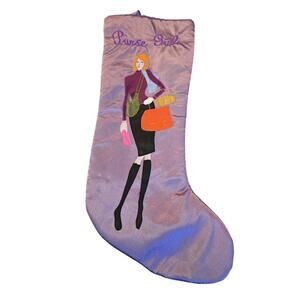 Santa's Best‎ Christmas Stocking”Purse Girl” Appliqué Lavender 19" EUC